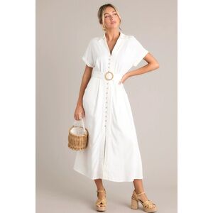 Dress Forum linen button-front midi dress belted-waist white medium